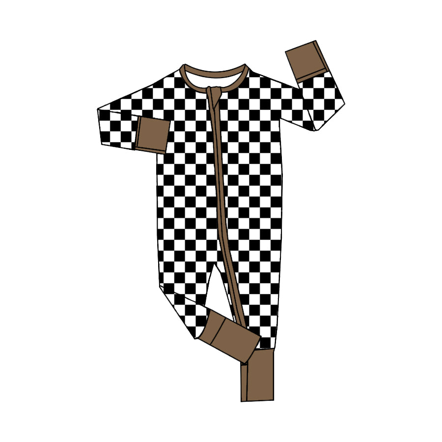 Baby Infant Boys Rompers Fall Black Checkered Long Sleeve Rompers preorder LR1436