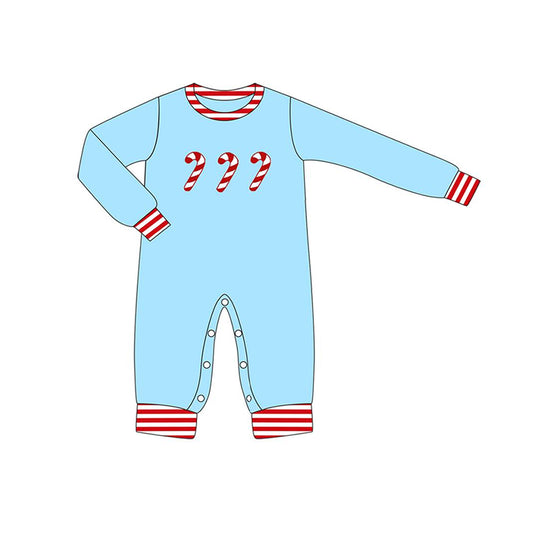 Baby Infant Boys Rompers Christmas Candy Cane Blue Long Sleeve Rompers preorder LR1440