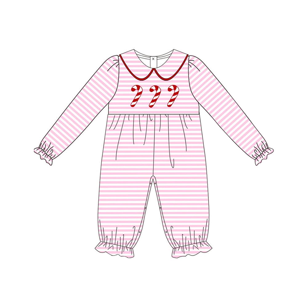 Baby Infant Girls Rompers Christmas Candy Cane Pink Long Sleeve Rompers preorder LR1441