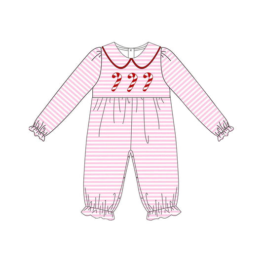 Baby Infant Girls Rompers Christmas Candy Cane Pink Long Sleeve Rompers preorder LR1441