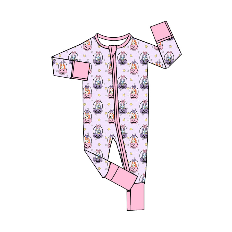 Baby Infant Girls Rompers Pink Dogs Pumpkins Zip Rompers preorder LR1477