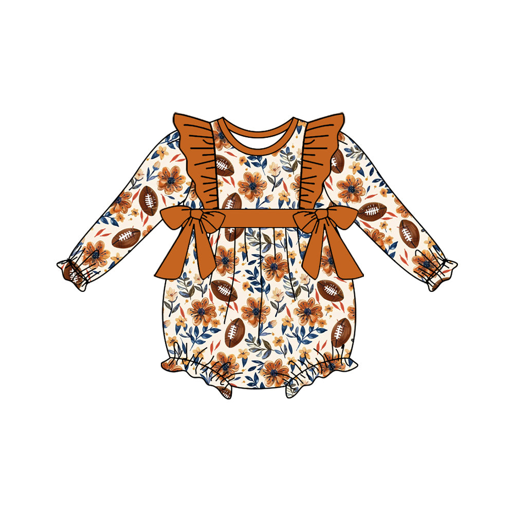 Baby Infant Girls Rompers Brown Football Bows Long Sleeve Rompers preorder LR1490