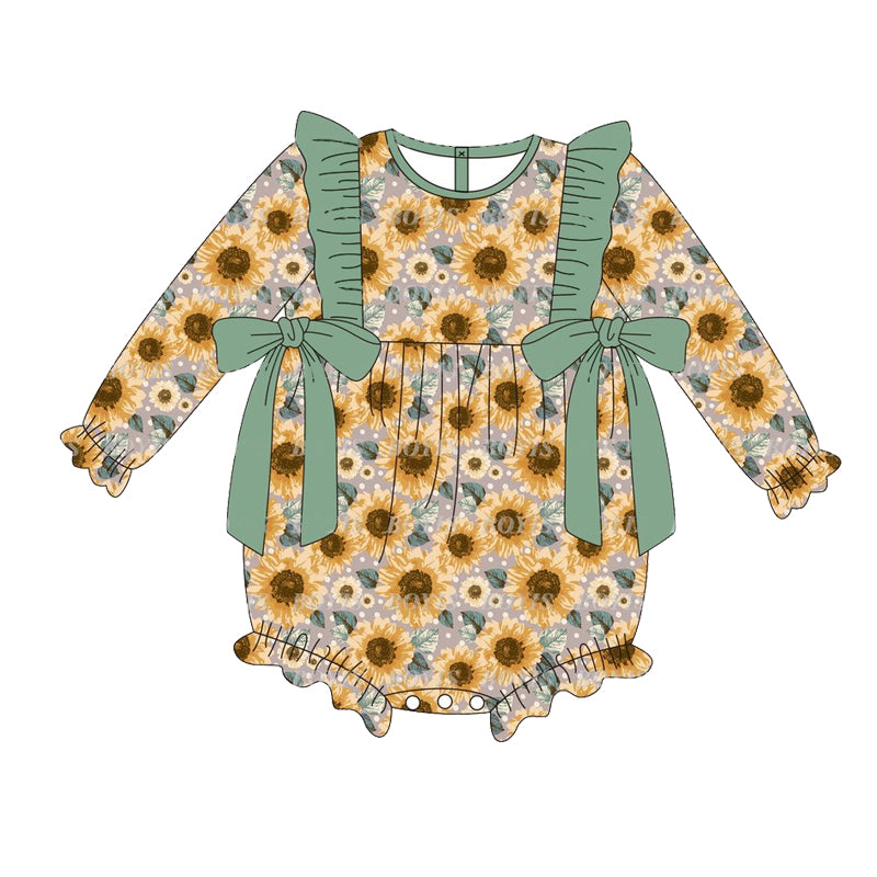 Baby Infant Girls Rompers  Green Bows Flowers Long Sleeve Rompers preorder LR1492