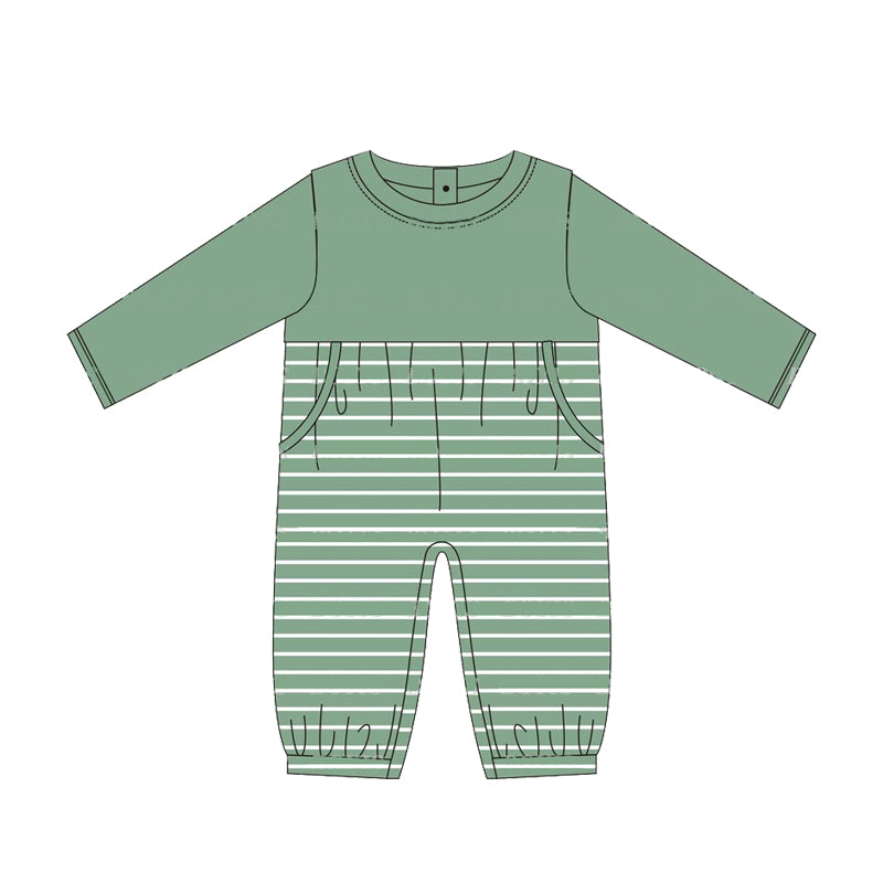 Baby Infant Boys Rompers Green Stripes Long Sleeve Rompers preorder LR1493