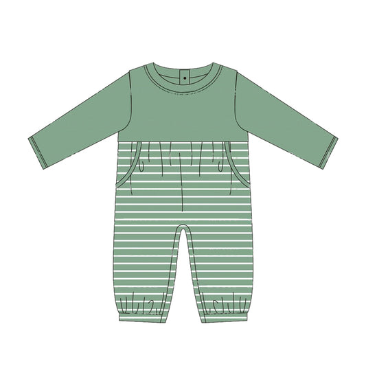 Baby Infant Boys Rompers Green Stripes Long Sleeve Rompers preorder LR1493