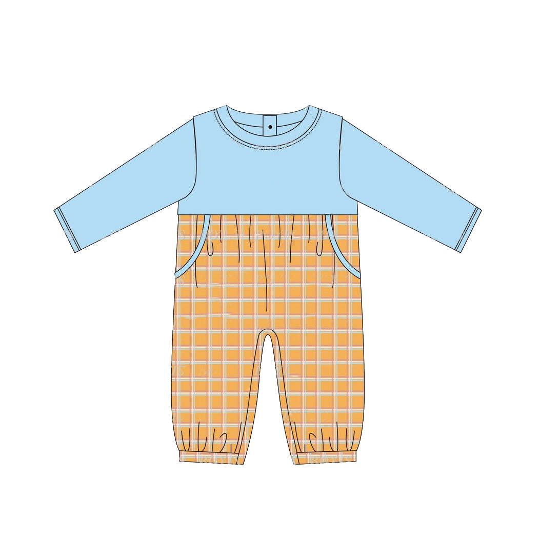 Baby Infant Boys Rompers Blue Orange Checkered Long Sleeve Rompers preorder LR1495