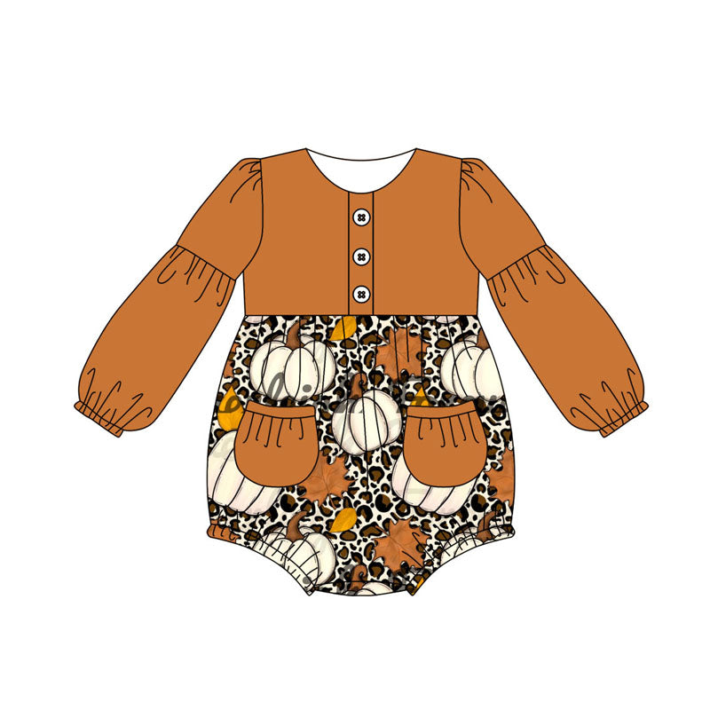 Baby Infant Girls Rompers Brown Leopard Pumpkins Leaves Rompers preorder LR1513