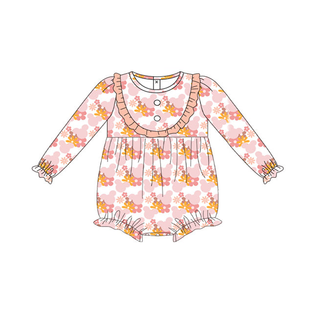 Baby Infant Girls Rompers Pink Flowers Cartoon Long Sleeve Rompers preorder LR1521