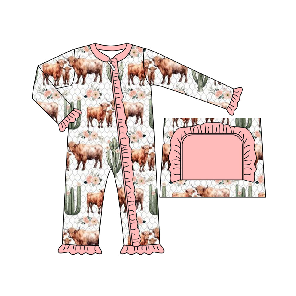 Baby Infant Girls Rompers Western Cows Cactus Zip Rompers preorder LR1522