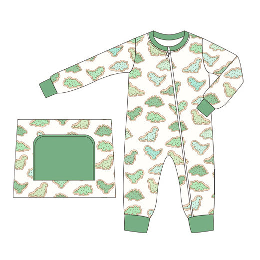 Baby Infant Boys Rompers Green Dinosaurs Zip Long Sleeve Rompers preorder LR1523