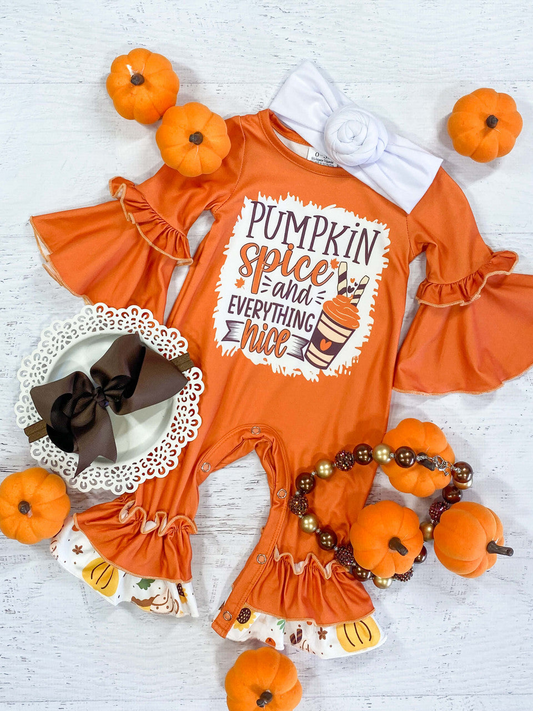 Baby Infant Girls Rompers Pumpkin Coffee Cup Ruffle Rompers preorder LR1528