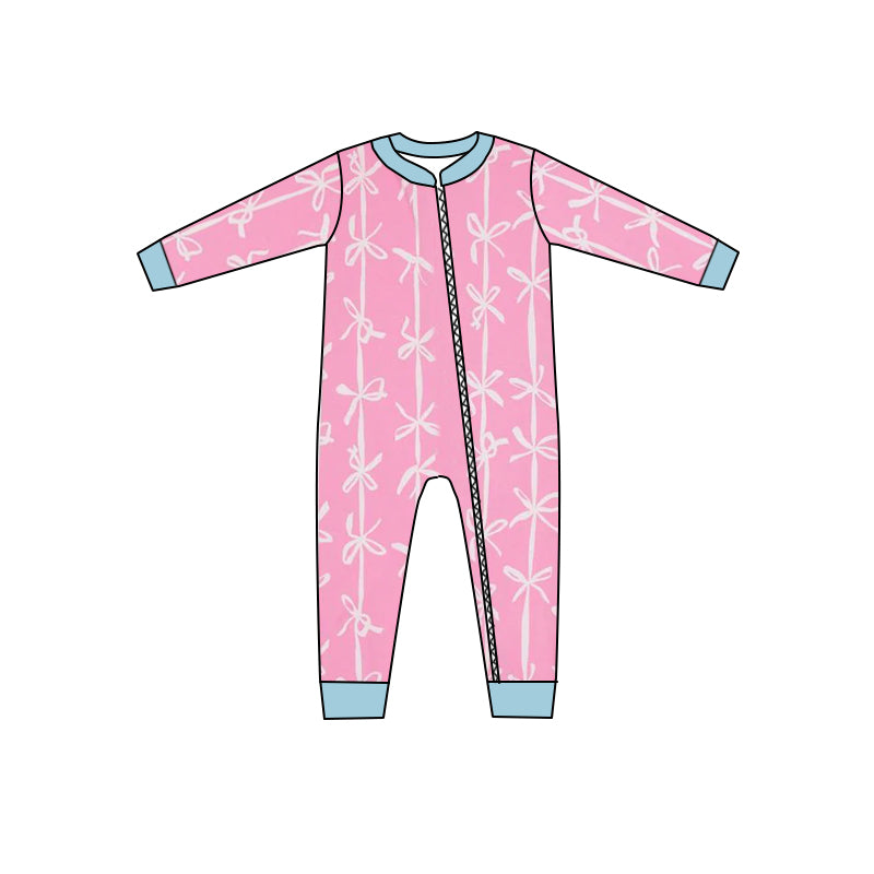 Baby Infant Girls Rompers Pink Bows Zip Long Sleeve Rompers preorder LR1552