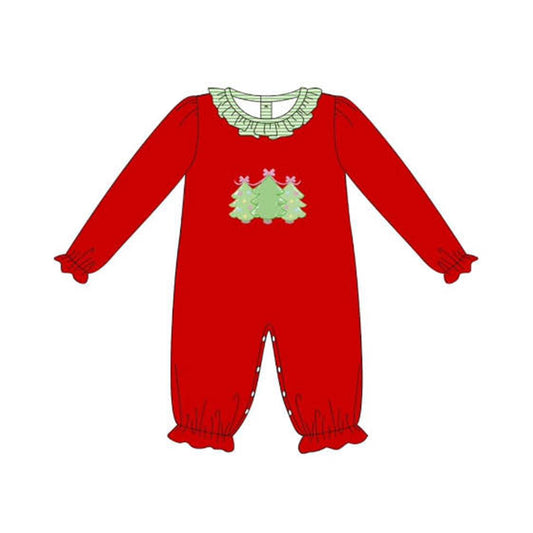 Baby Infant Girls Rompers Red Christmas Trees Long Sleeve Rompers preorder LR1560