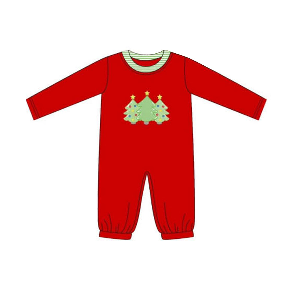 Baby Infant Boys Rompers Red Christmas Trees Long Sleeve Rompers preorder LR1561