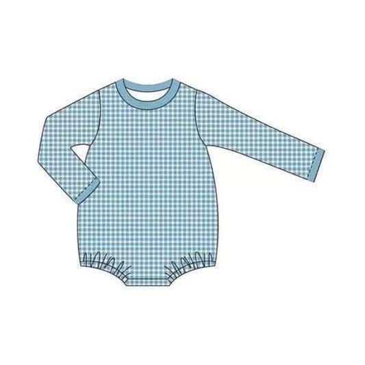 Baby Infant Boys Rompers Dark Blue Checkered Long Sleeve Rompers preorder LR1563