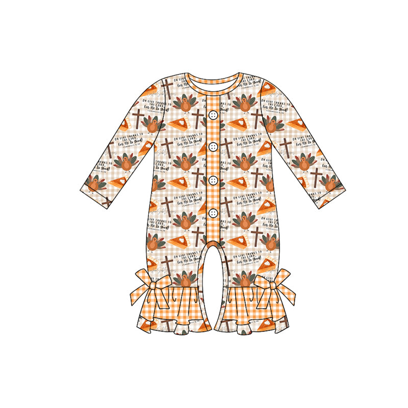 Baby Infant Girls Rompers Thanksgiving Turkey Cross Buttons Rompers preorder LR1570