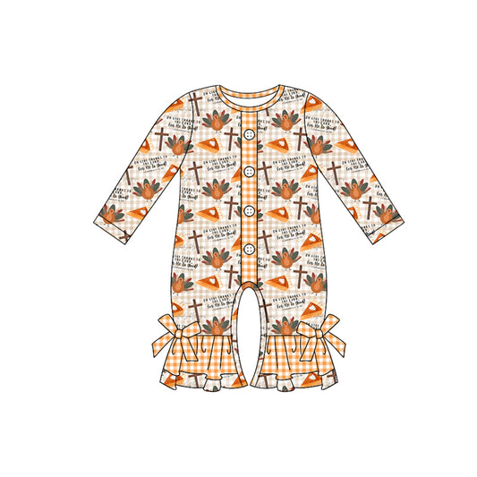 Baby Infant Girls Rompers Thanksgiving Turkey Cross Buttons Rompers preorder LR1570