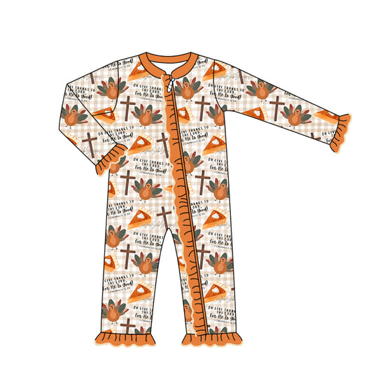 Baby Infant Girls Rompers Thanksgiving Turkey Cross Zip Rompers preorder LR1571