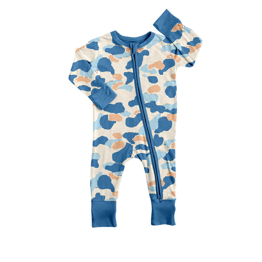 Baby Infant Boys Rompers Blue Camo Fall Zip Long Sleeve Rompers preorder LR1574