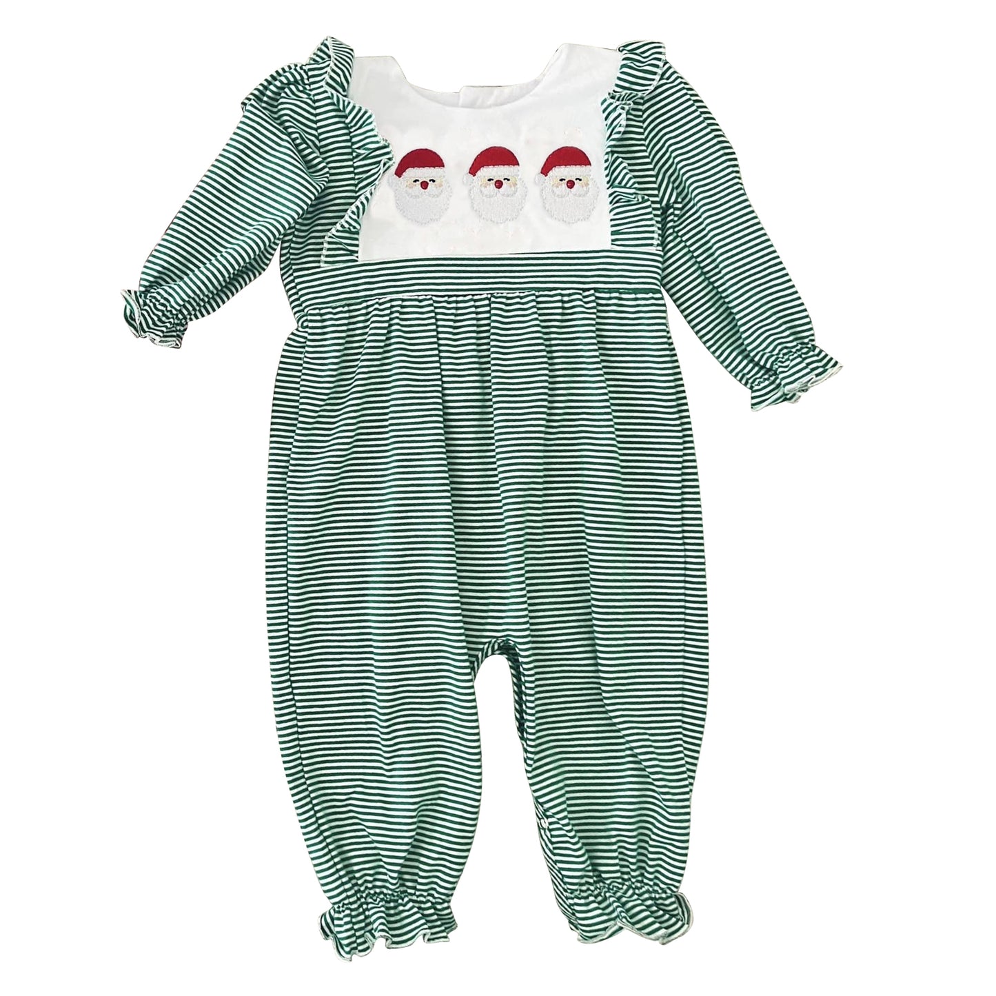 Baby Infant Girls Rompers Christmas Green Stripes Santa Rompers preorder LR1586