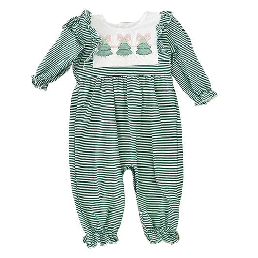 Baby Infant Girls Rompers Christmas Green Stripes Trees Rompers preorder LR1587