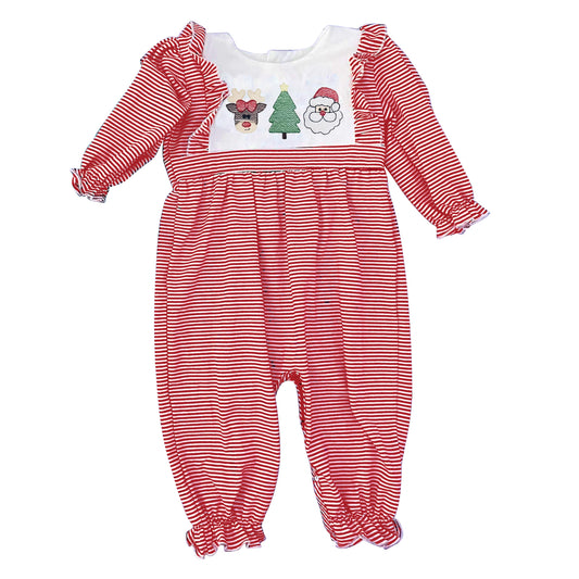 Baby Infant Girls Rompers Christmas Red Stripes Santa Deer Tree Rompers preorder LR1588