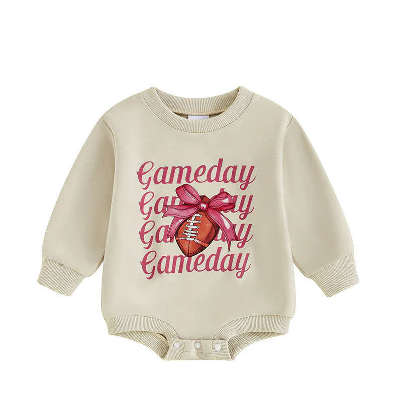 Baby Infant Girls Rompers Gameday Football Bow Rompers preorder LR1590