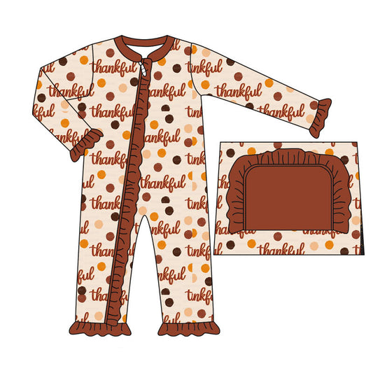 Baby Infant Girls Rompers Thanksgiving Thankful Zip Rompers preorder LR1591