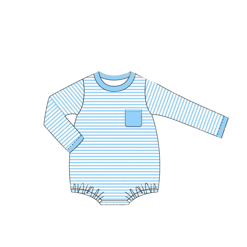 Baby Infant Boys Rompers Blue Stripes Pocket Rompers preorder LR1594