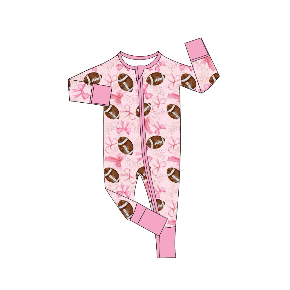 Baby Infant Girls Rompers Pink Bows Football Zip Rompers preorder LR1595