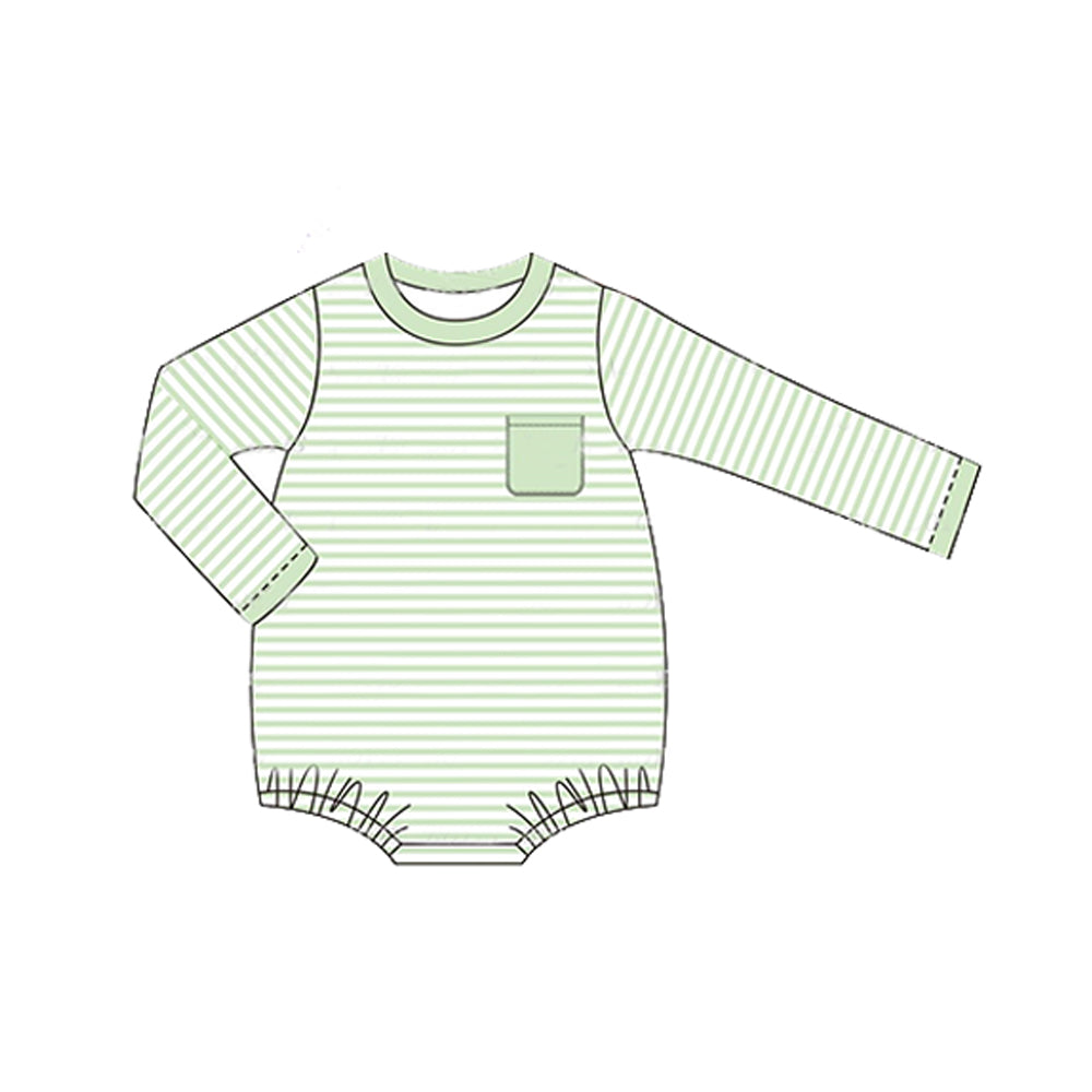 Baby Infant Boys Rompers Green Stripes Pocket Rompers preorder LR1597