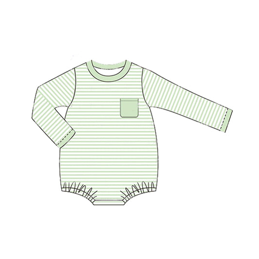 Baby Infant Boys Rompers Green Stripes Pocket Rompers preorder LR1597