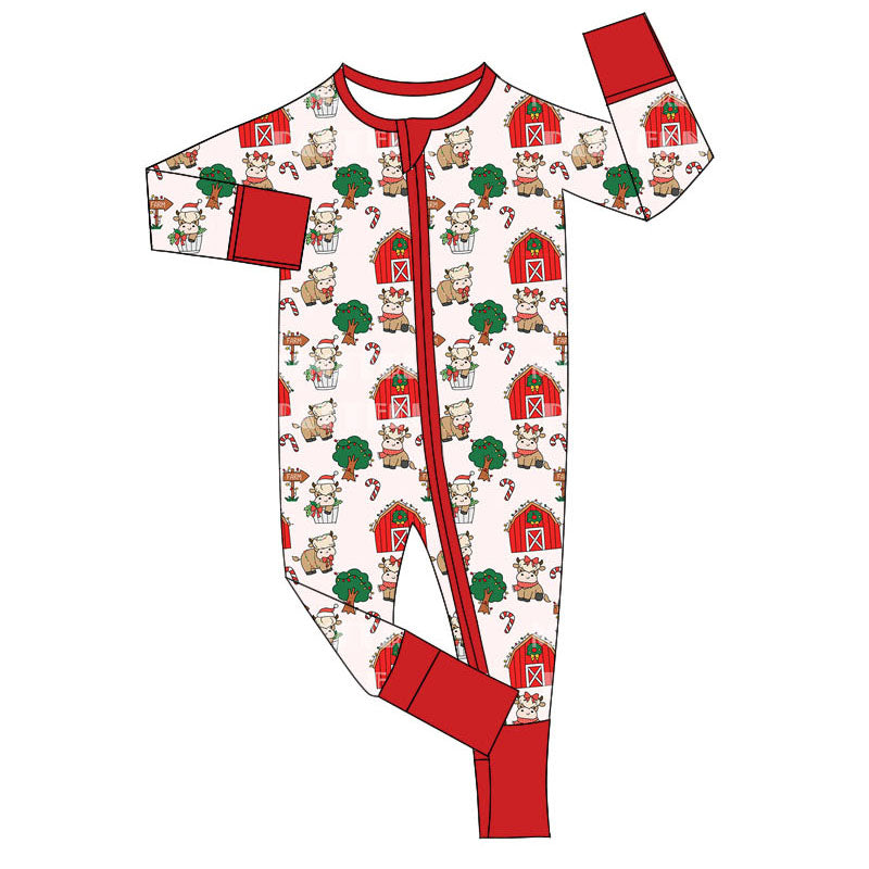 Baby Infant Boys Rompers Christmas Farm Candy Cows Zip Rompers preorder LR1598