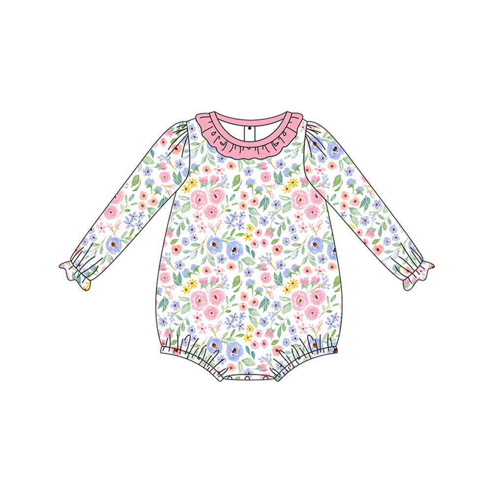 Baby Infant Girls Rompers Pink Flower Long Sleeve Rompers preorder LR1600