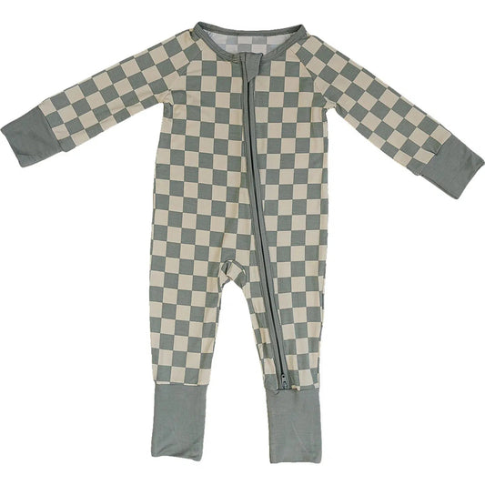 Baby Infant Boys Rompers Green Checkered Zip Rompers preorder LR1602