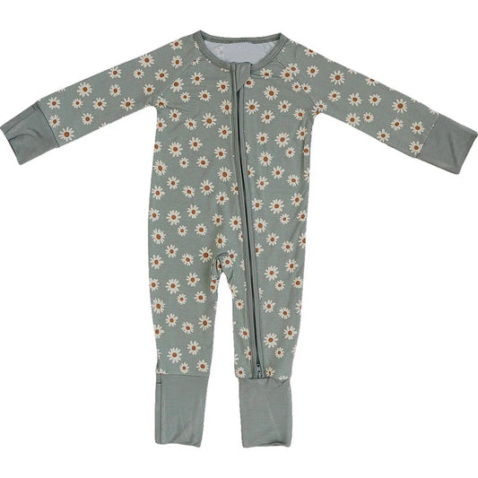 Baby Infant Kids Rompers Green Sunflowers Zip Rompers preorder LR1603