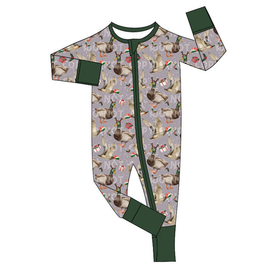 Baby Infant Boys Rompers Mallard Ducks Christmas Zip Rompers preorder LR1605