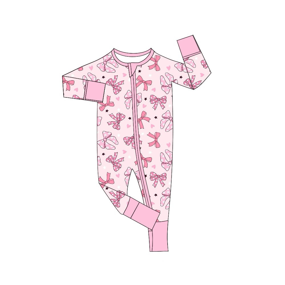 Baby Infant Girls Rompers Pink Dots Bows Zip Rompers preorder LR1608