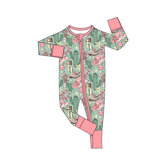 Baby Infant Girls Rompers Western Boots Cactus Zip Rompers preorder LR1609