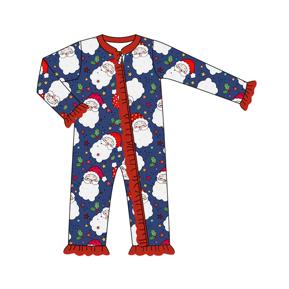 Baby Infant Girls Rompers Christmas Blue Santas Zip Rompers preorder LR1611