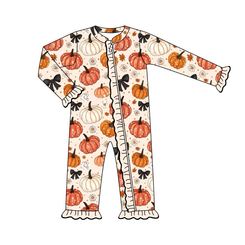 Baby Infant Girls Rompers Fall Flowers Pumpkins Zip Rompers preorder LR1612