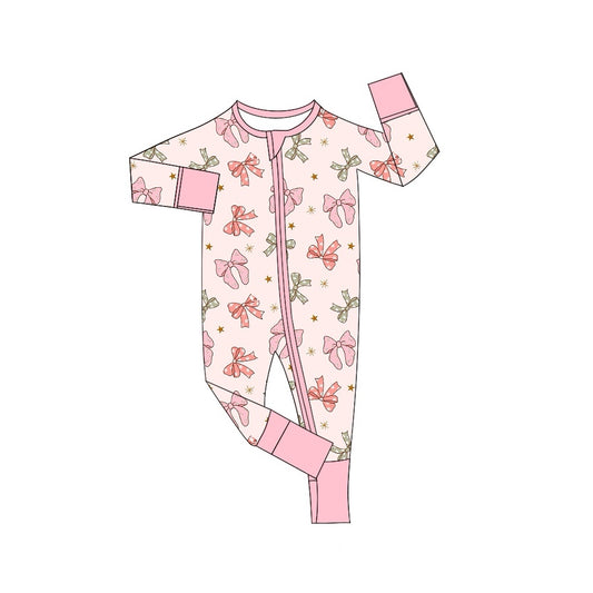 Baby Infant Girls Rompers Pink Christmas Bows Zip Rompers preorder LR1614