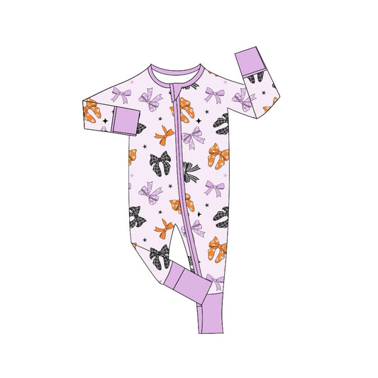 Baby Infant Girls Rompers Lavender Halloween Bows Zip Rompers preorder LR1615