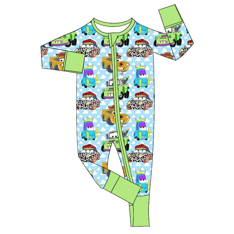 Baby Infant Boys Rompers Green Cars Zip Rompers preorder LR1622