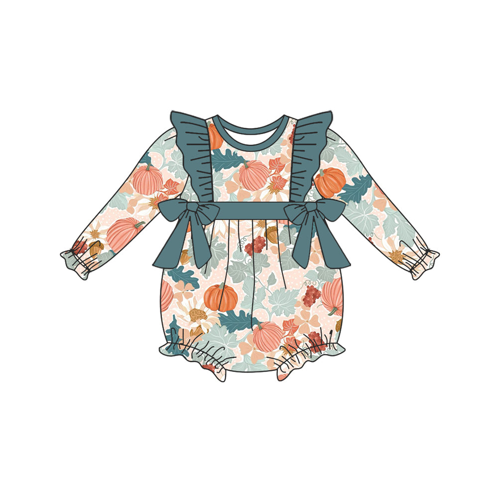 Baby Infant Girls Rompers Fall Leaves Pumpkins Bow Rompers preorder LR1628