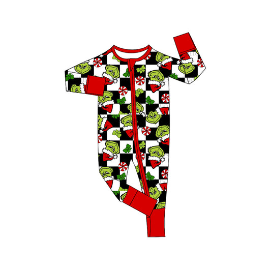 Baby Infant Boys Rompers Christmas Green Checkered Zip Rompers preorder LR1636