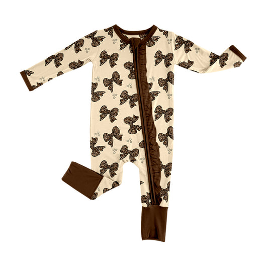 Baby Infant Girls Rompers Leopard Bows Zip Rompers preorder LR1638