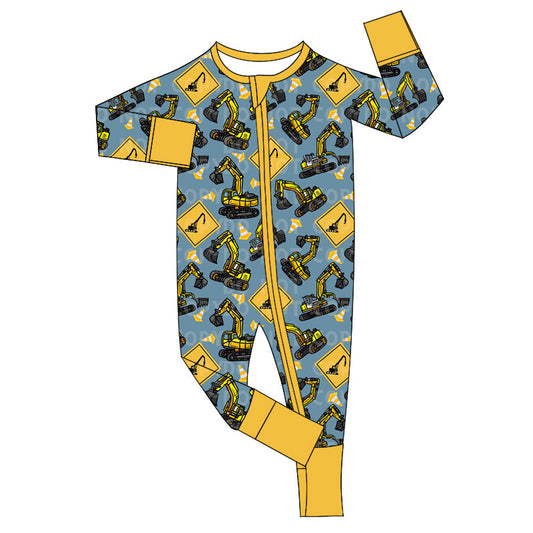 Baby Infant Boys Rompers Digger Construction Zip Rompers preorder LR1639