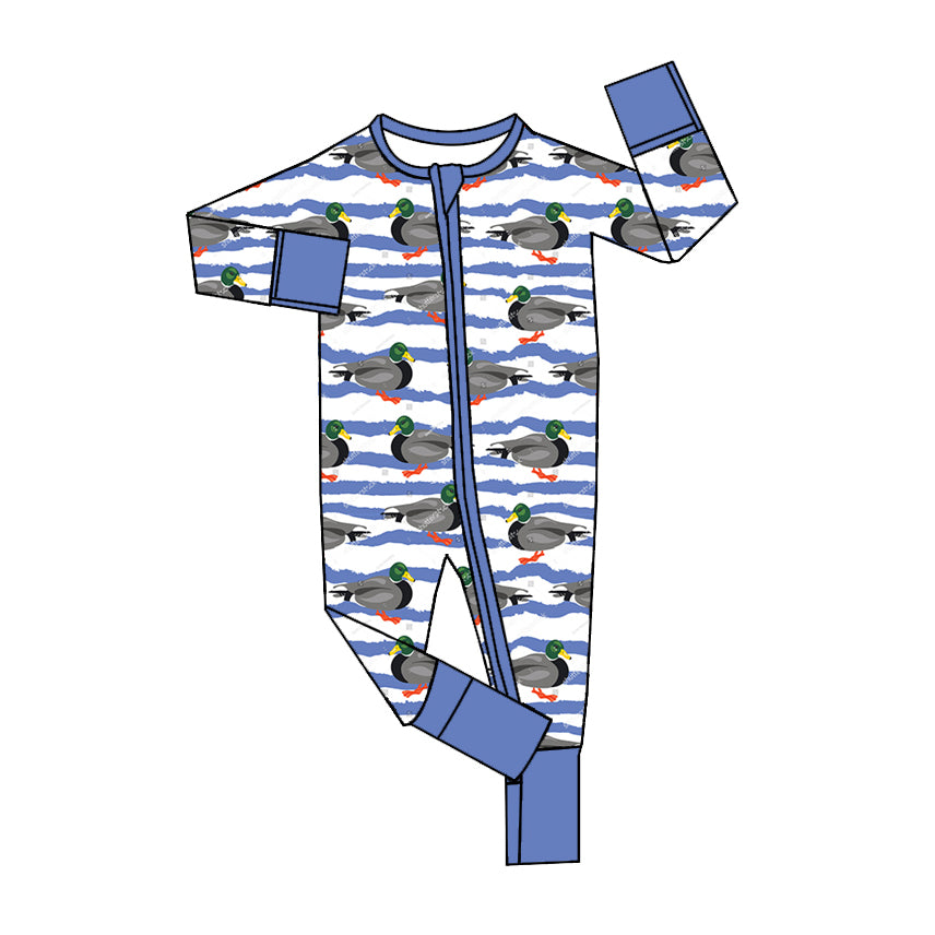 Baby Infant Boys Rompers Fall Stripes Ducks Zip Rompers preorder LR1645