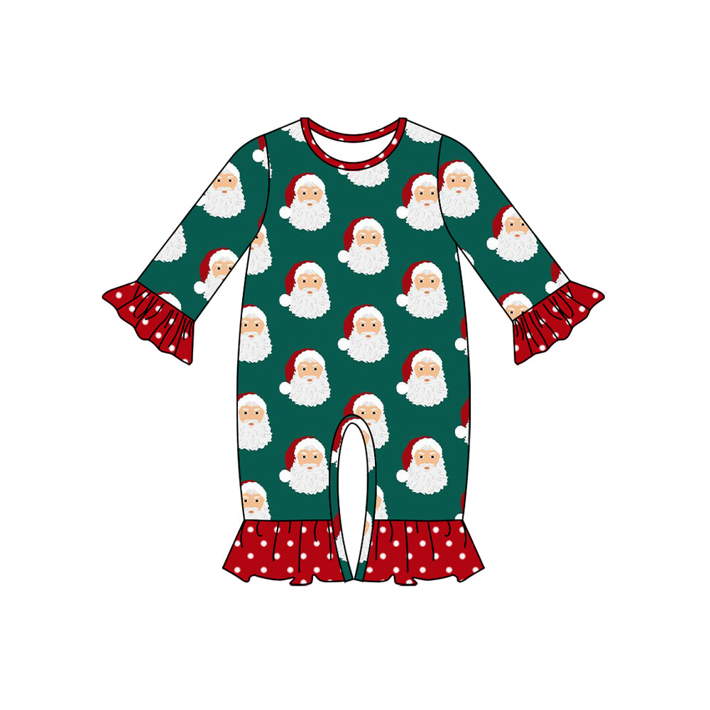 Baby Infant Girls Rompers Christmas Green Santa Ruffle Rompers preorder LR1660